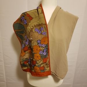 2 Women's Scraves Tan and Orange flowers‎ and Solid